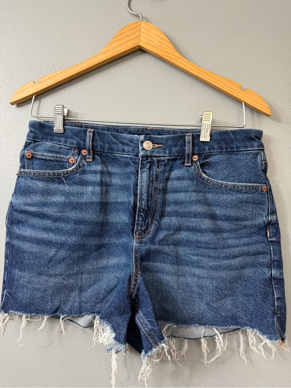 American Eagle outfitters curvy relaxed High-Rise Dark Blue Denim Shorts 8